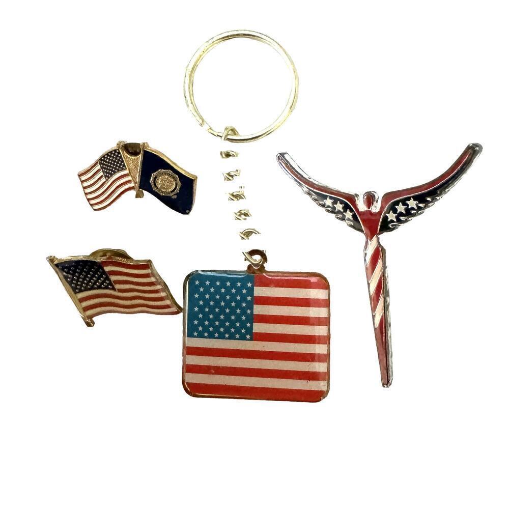 Collection of vintage United States Flags Pins Key Chain